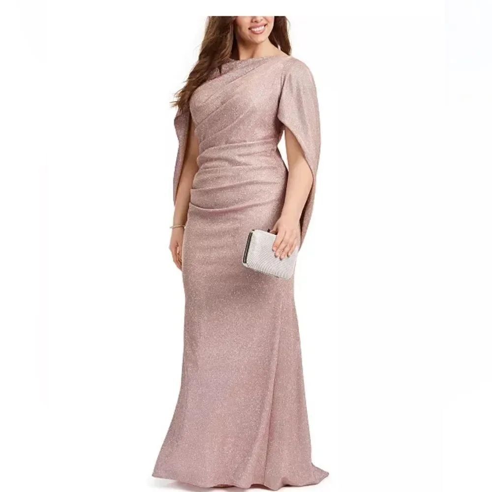 Betsy & Adam Galaxy Glitter Draped Gown NWOT